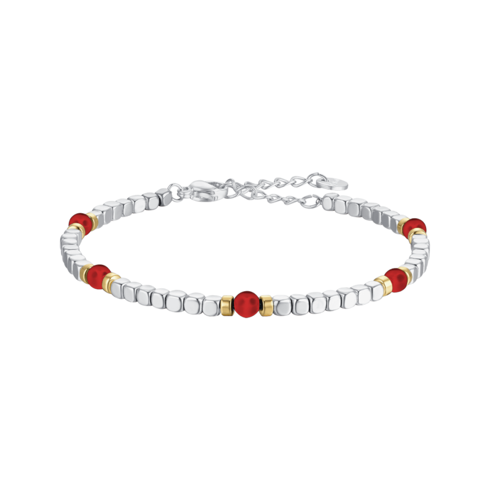 Luca Barra Bracciale Acciaio Pietre Rosse