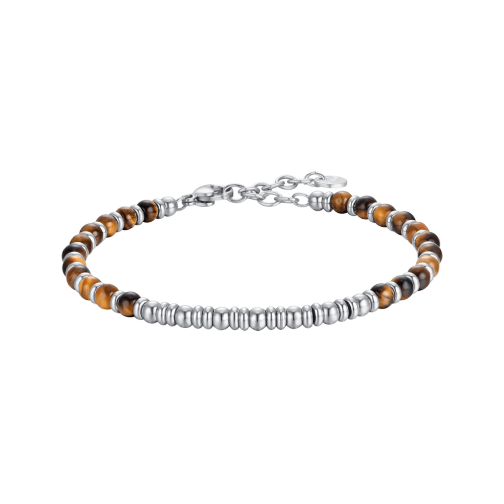 Luca Barra Bracciale Acciaio e Pietre Occhio di Tigre