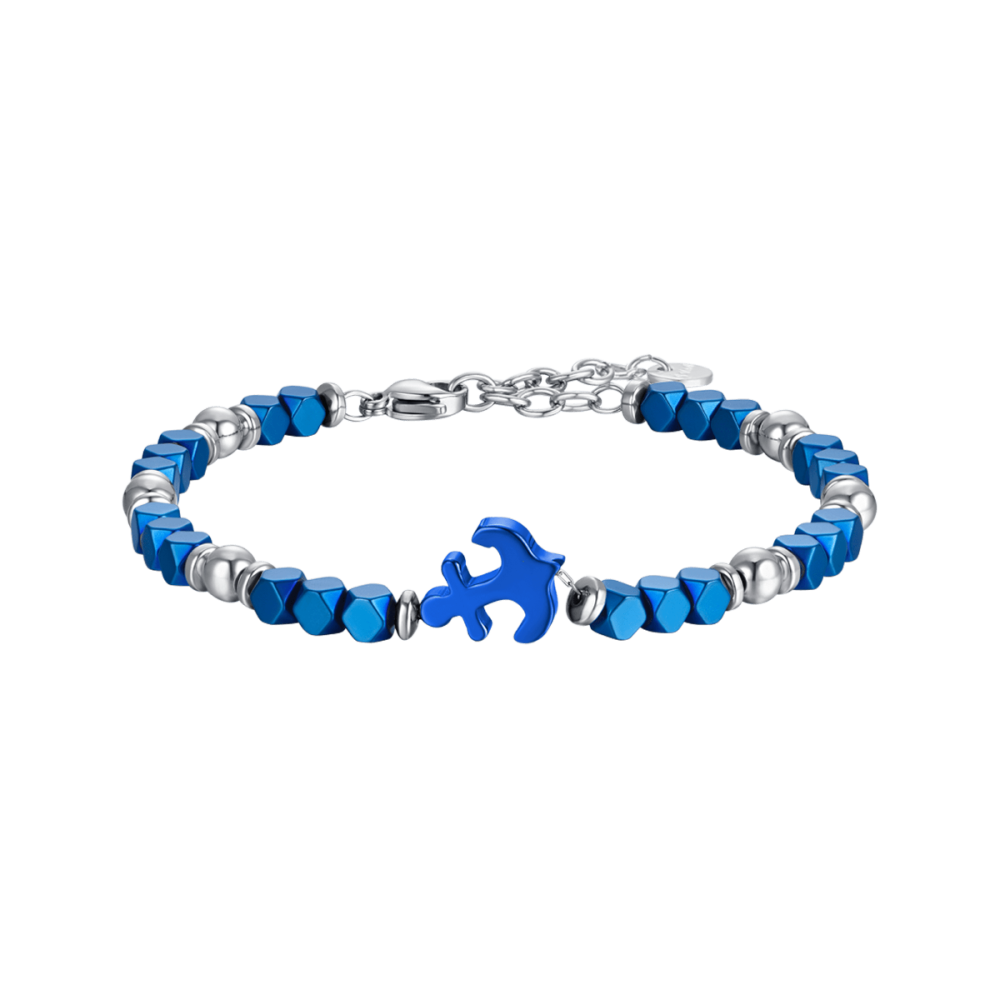 Luca Barra Bracciale Acciaio Ematite Blu e Ancora