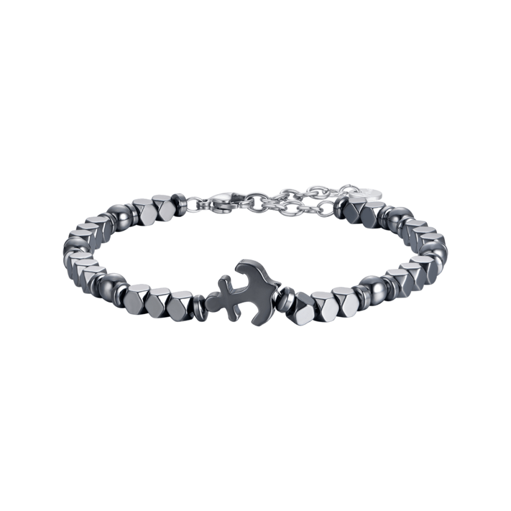 Luca Barra Bracciale Acciaio Ematite Grigia e Ancora