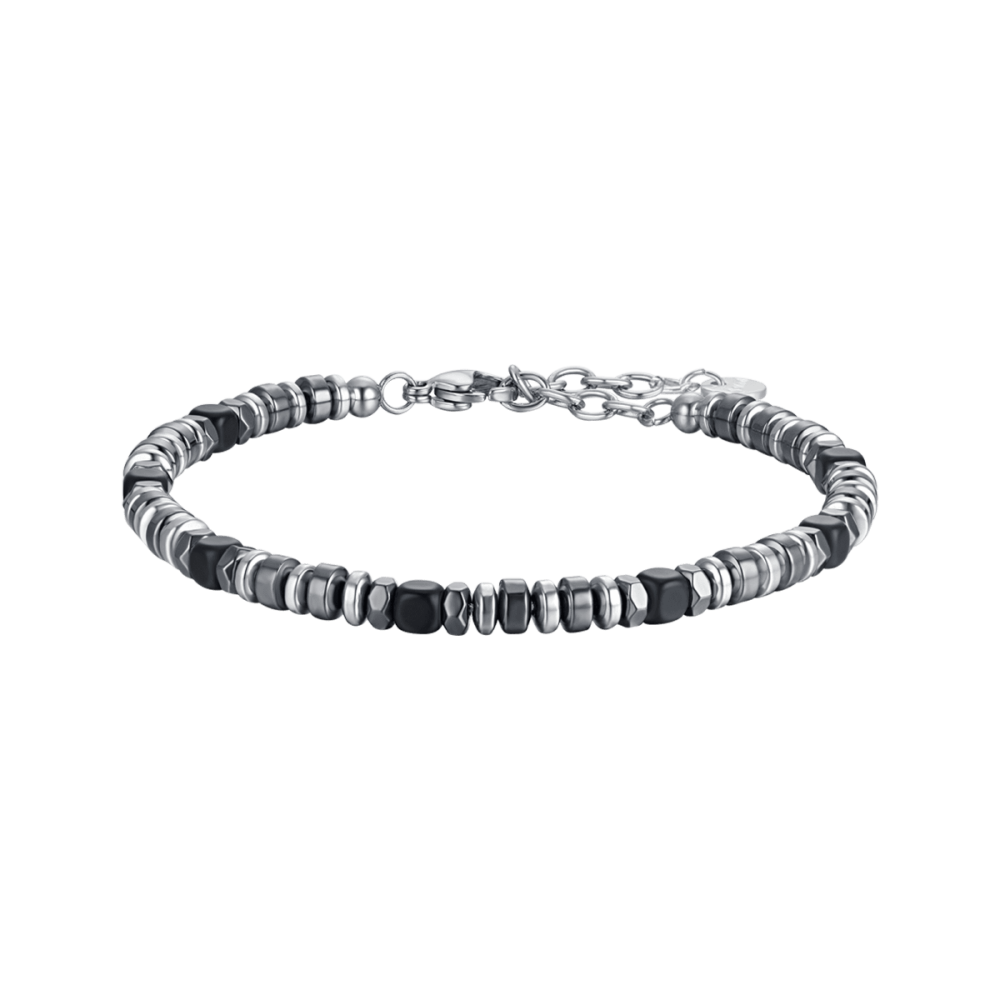 Luca Barra Bracciale Acciaio Ematite Grigia e Silver