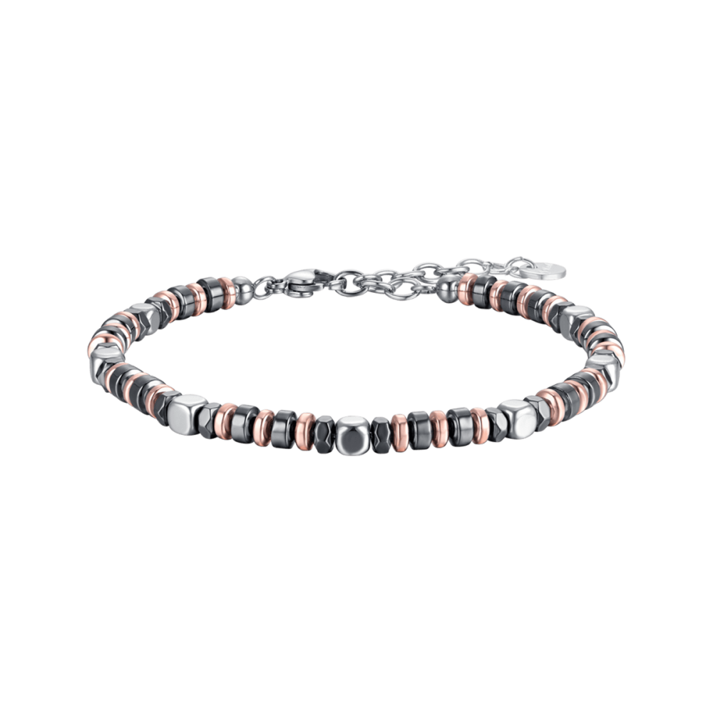 Luca Barra Bracciale Acciaio Ematite Grigia e ip Rosè