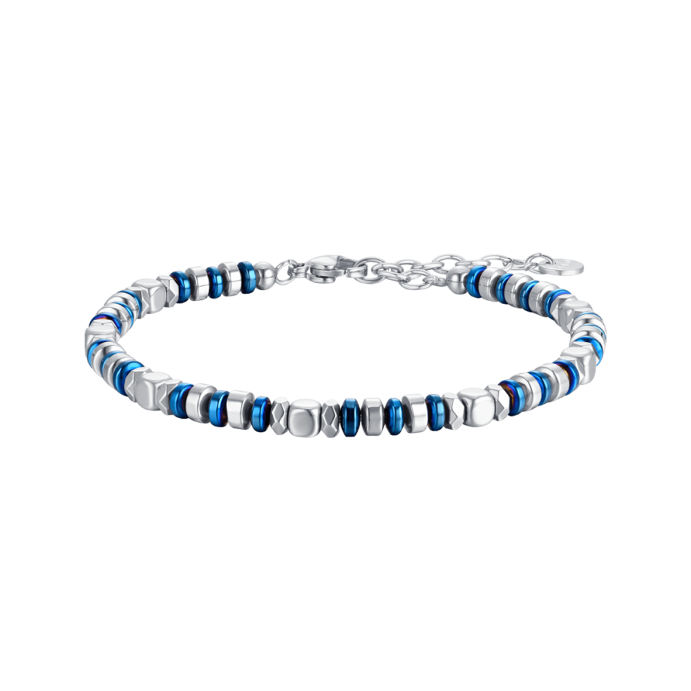 Luca Barra Bracciale Acciaio Ematite Blu e Silver