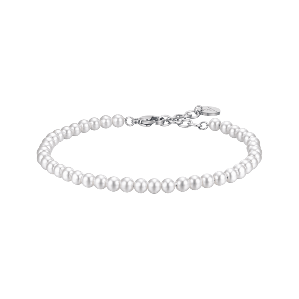 Luca Barra Bracciale Acciaio Perle Bianche 4mm