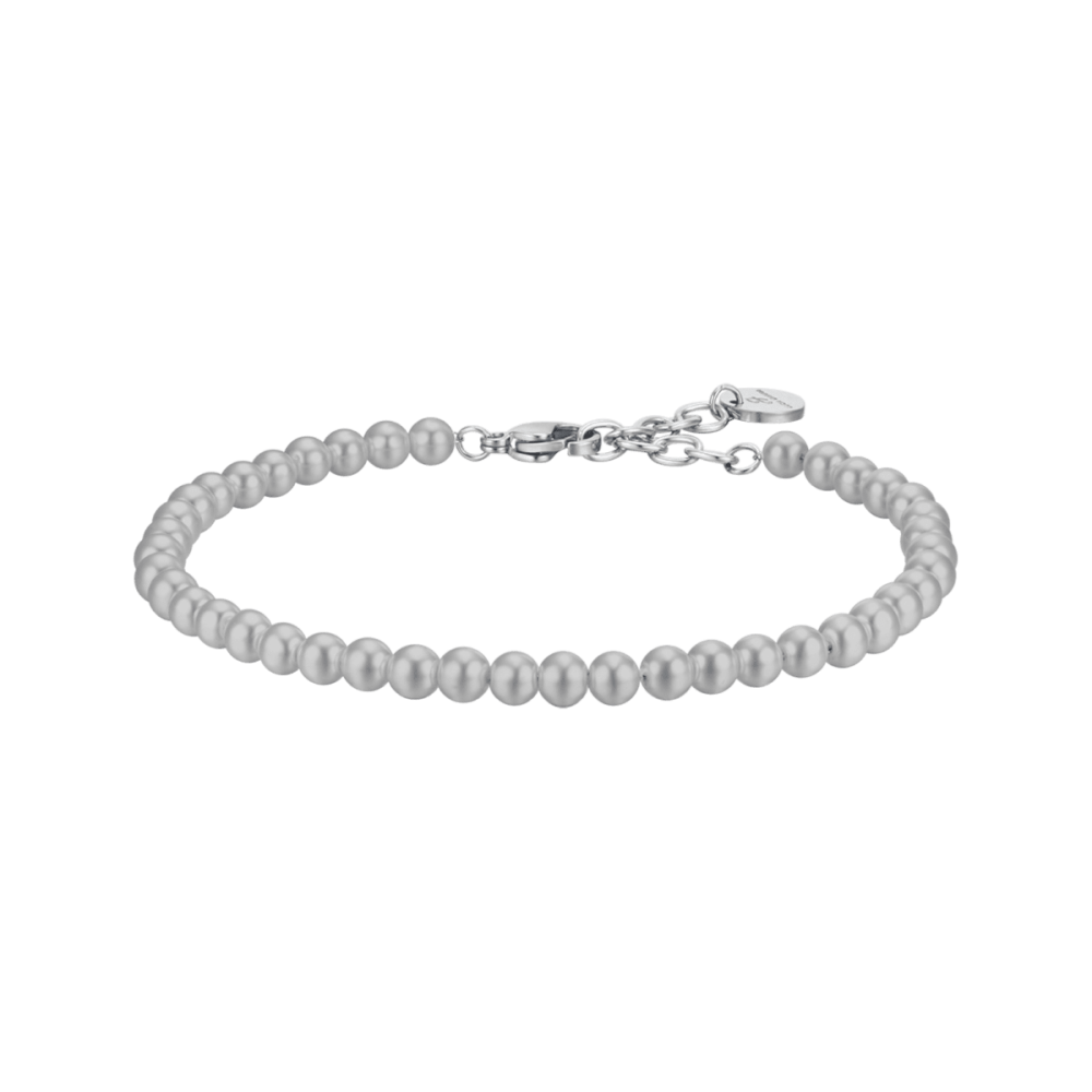 Luca Barra Bracciale Acciaio Perle Grigie 4mm
