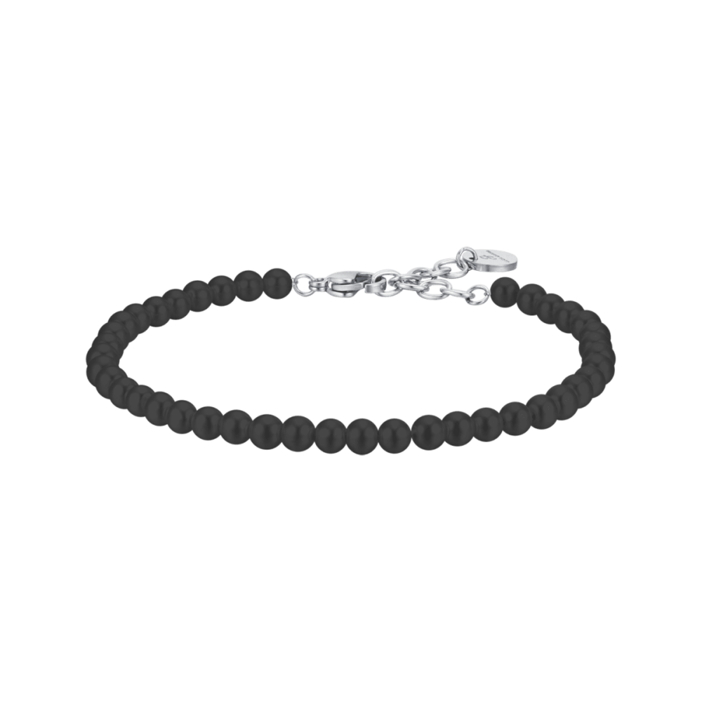 Luca Barra Bracciale Acciaio Perle Nere 4mm