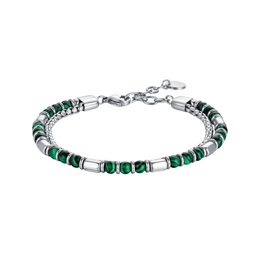 Luca Barra Bracciale 2 Fili Acciaio Pietre Verdi
