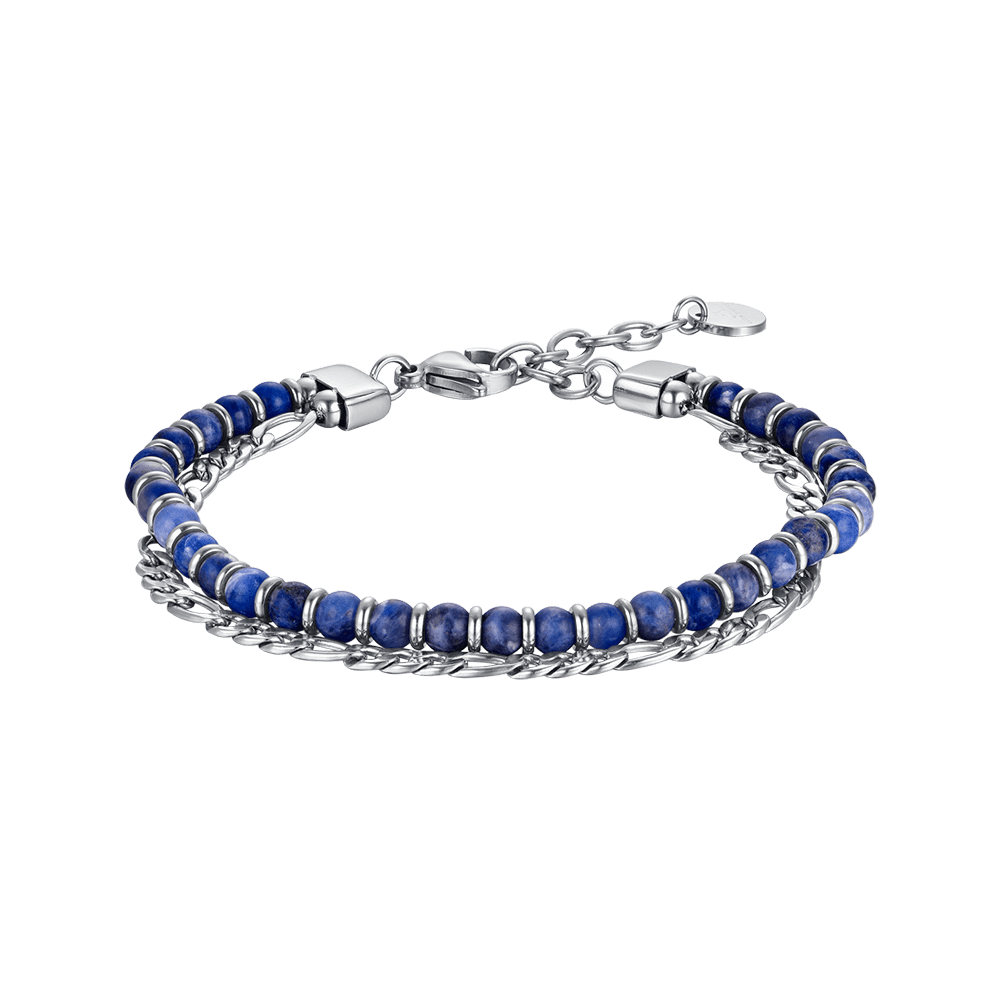Luca Barra Bracciale 2 Fili Acciaio Pietre Blu