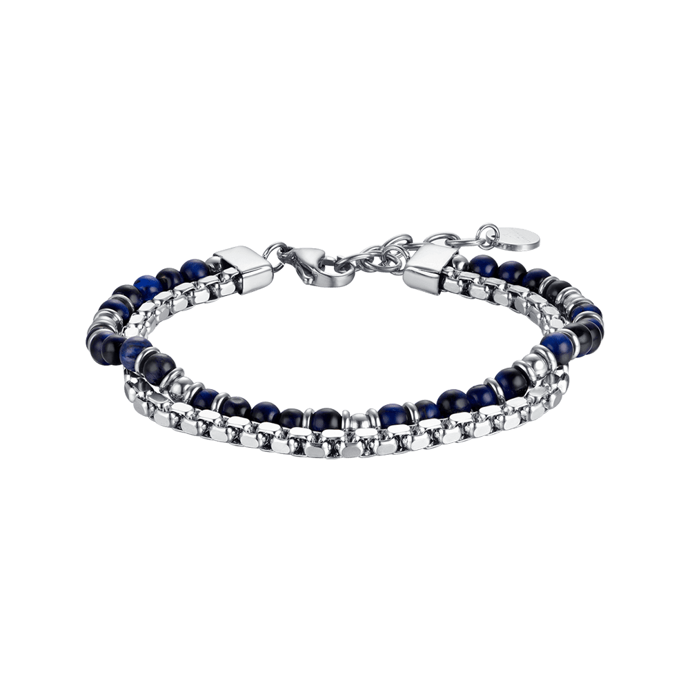 Luca Barra Bracciale 2 Fili Acciaio Pietre Blu