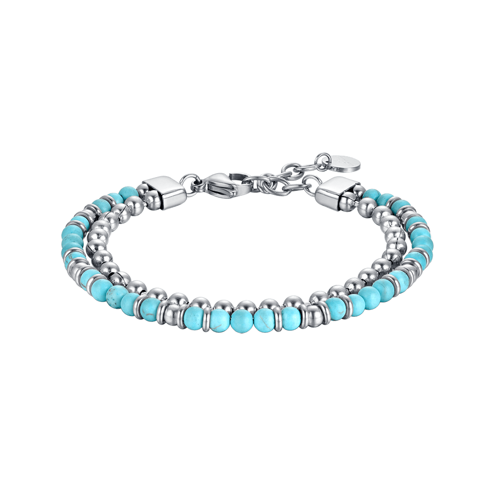 Luca Barra Bracciale 2 Fili Acciaio Pietre Turchesi