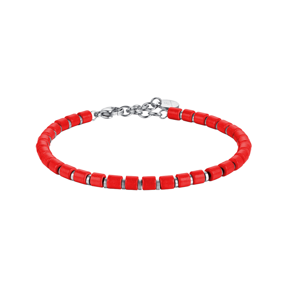 Luca Barra Bracciale Acciaio Pietre Rosse