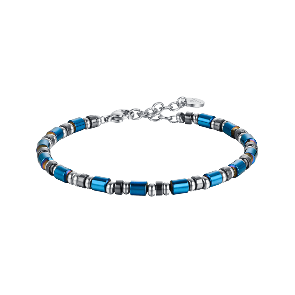 Luca Barra Bracciale Acciaio Pietre Blu e Grigie
