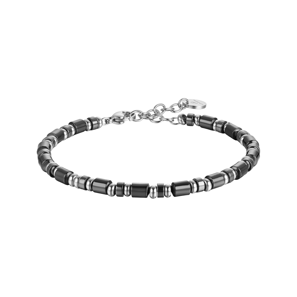 Luca Barra Bracciale Acciaio Pietre Nere e Grigie
