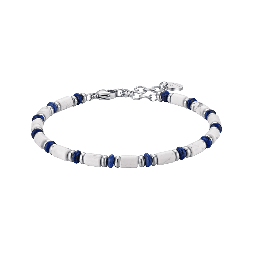 Luca Barra Bracciale Acciaio Pietre Bianche e Blu