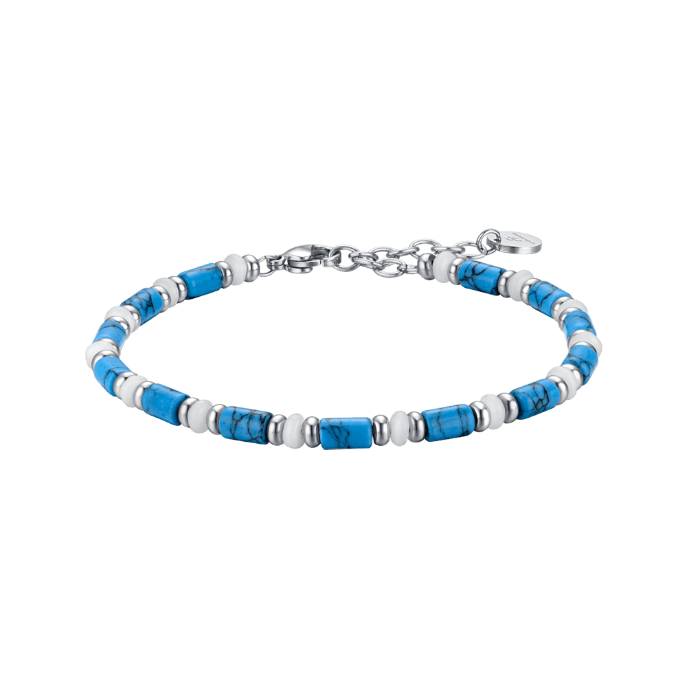 Luca Barra Bracciale Acciaio Pietre Azzurre e Bianche