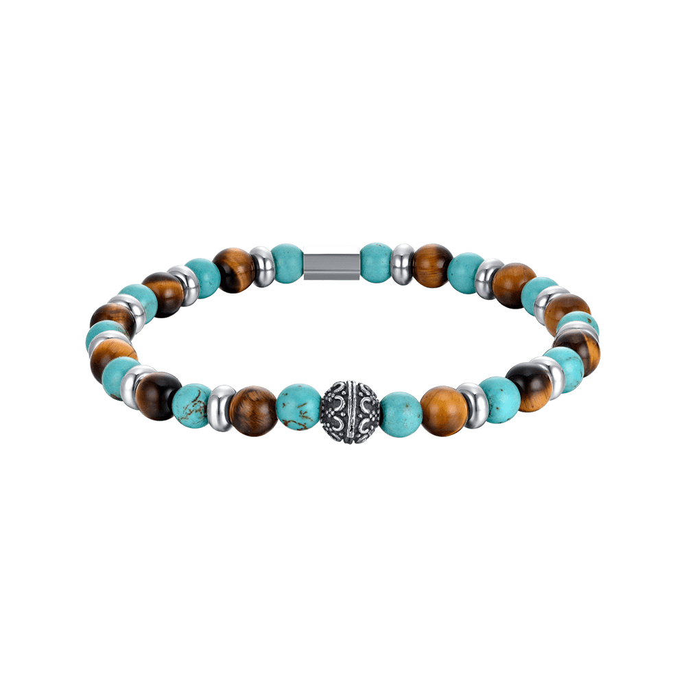 Luca Barra Bracciale Elastico Pietre Turchesi e Occhio di Tigre
