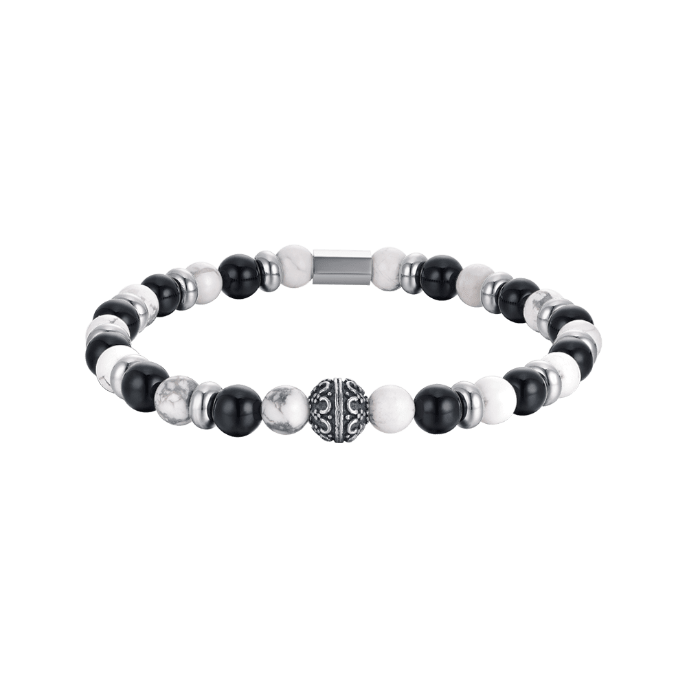 Luca Barra Bracciale Elastico Pietre Nere e Bianche