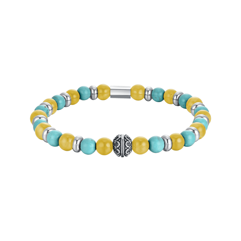 Luca Barra Bracciale Elastico Pietre Turchesi e Gialle