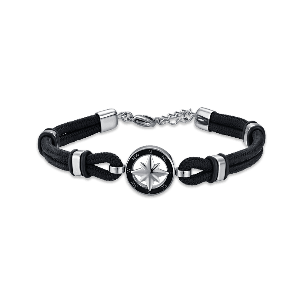 Luca Barra Bracciale Acciaio e Corda con Rosa Dei Venti