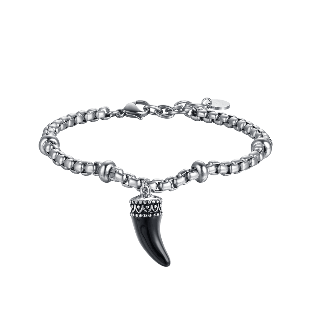 Luca Barra Bracciale Acciaio Cornetto Nero