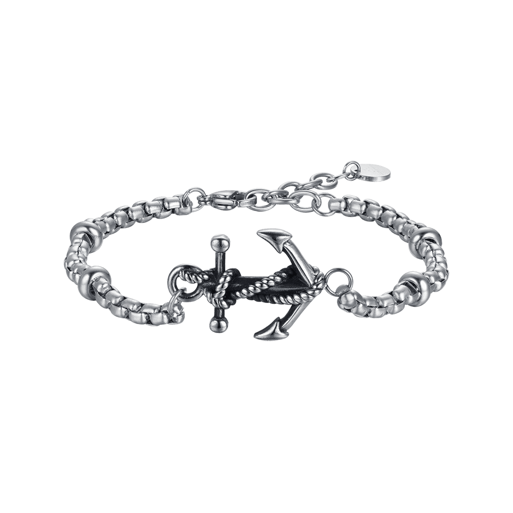 Luca Barra Bracciale Acciaio Ancora Nera