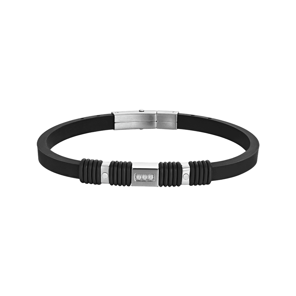 Luca Barra Bracciale Silicone Nero e Acciaio