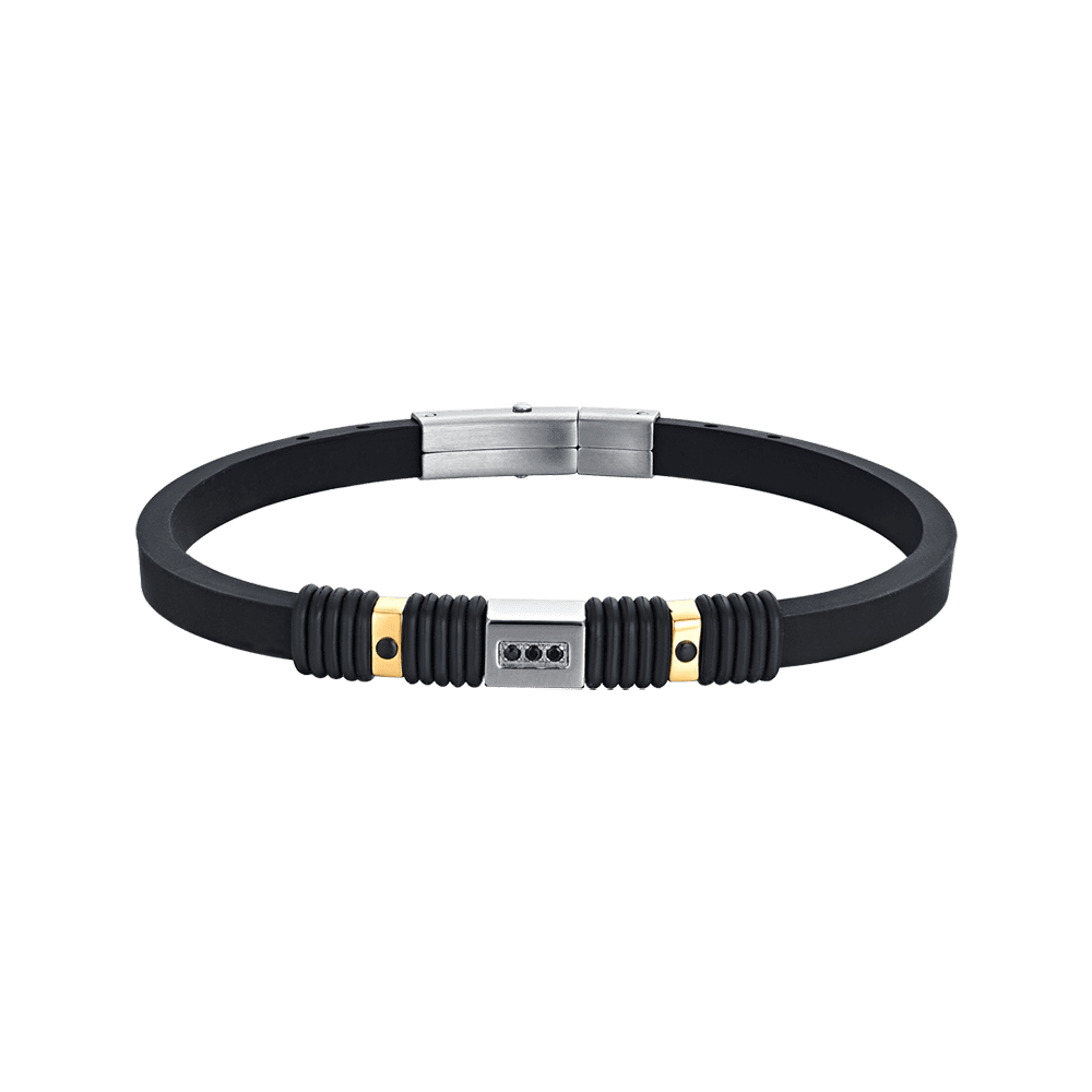 Luca Barra Bracciale Silicone Nero e Acciaio ip Nero e Gold