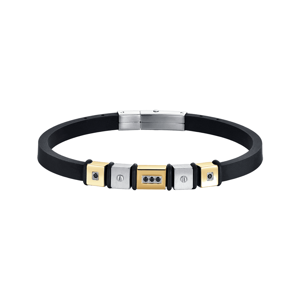 Luca Barra Bracciale Silicone Nero e Acciaio ip Gold