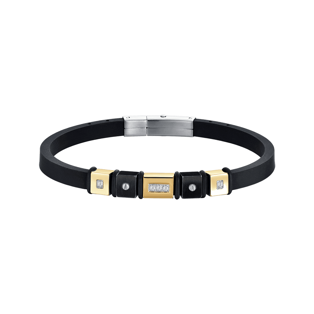 Luca Barra Bracciale Silicone Nero e Acciaio ip Nero e Gold