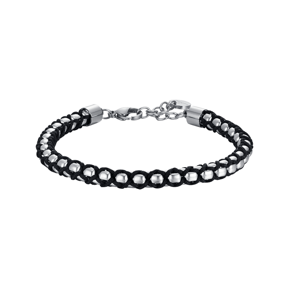 Luca Barra Bracciale Acciaio e Corda Nera