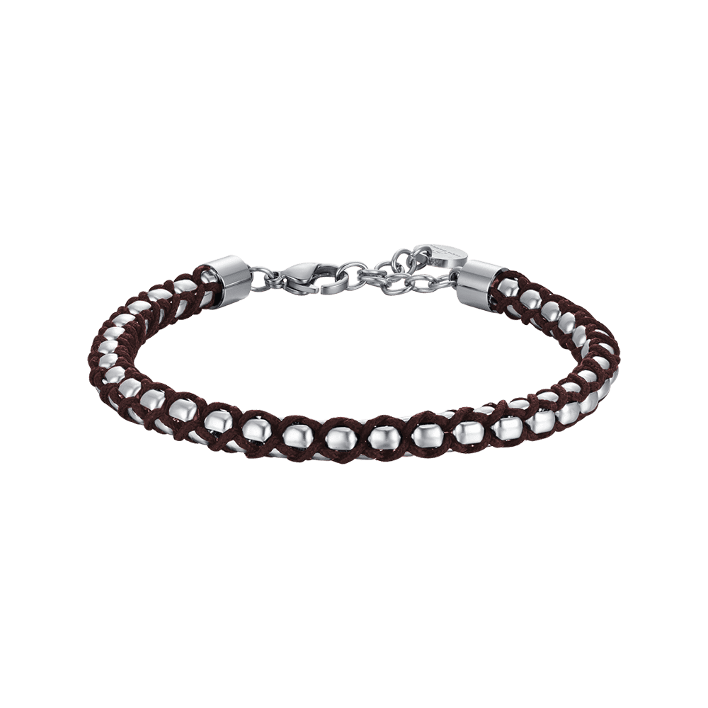 Luca Barra Bracciale Acciaio e Corda Marrone