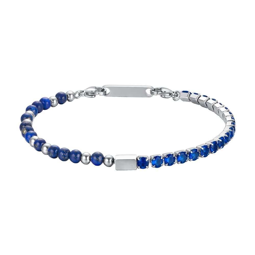 Luca Barra Bracciale Acciaio Cristalli e Pietre Blu