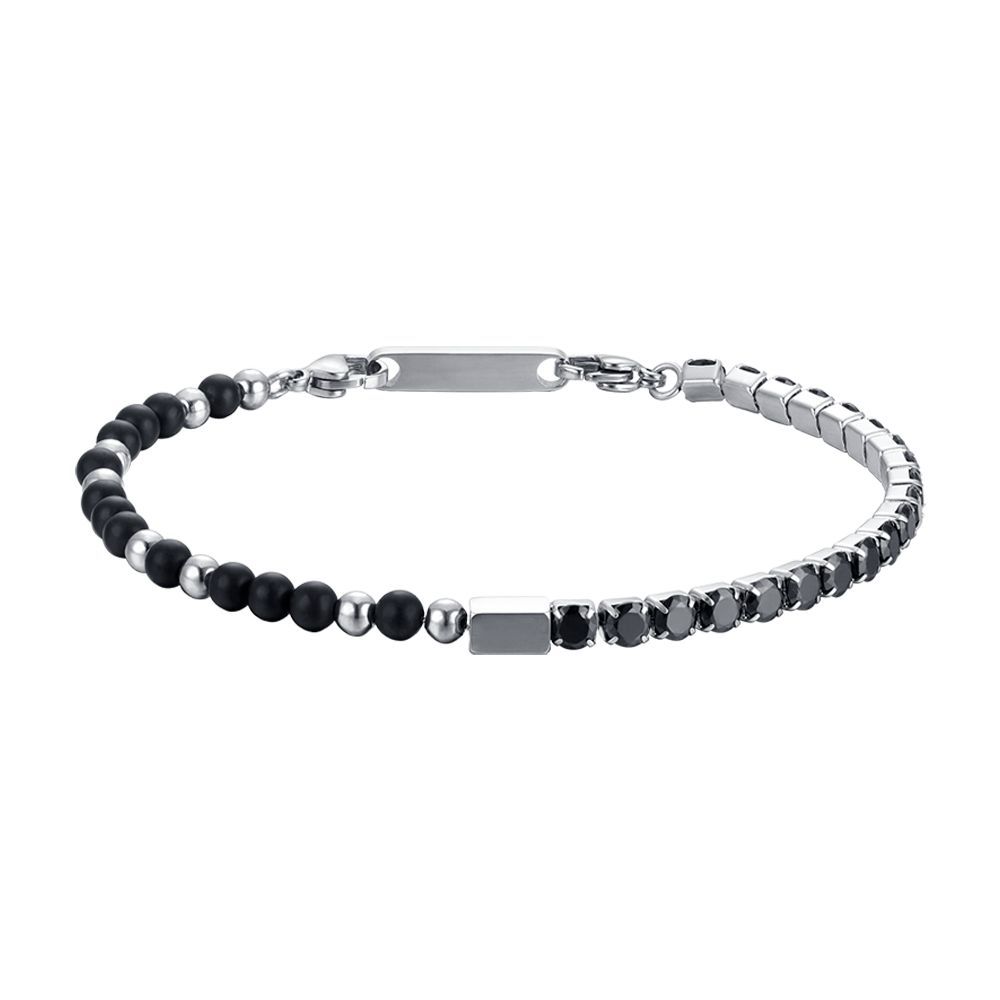 Luca Barra Bracciale Acciaio Cristalli e Pietre Nere