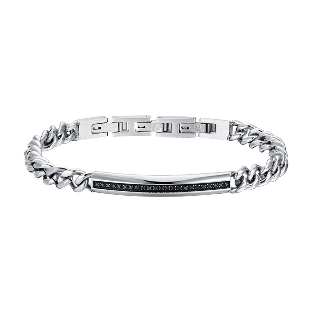 Luca Barra Bracciale Acciaio Piastra Zirconi Neri
