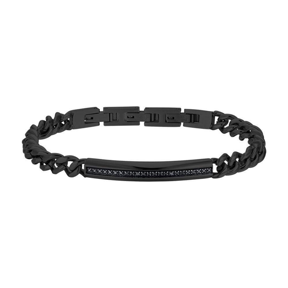 Luca Barra Bracciale Acciaio Ip Nero Piastra Zirconi Neri