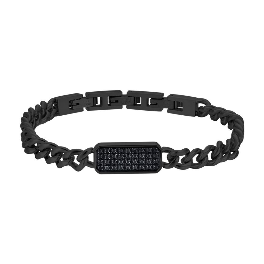 Luca Barra Bracciale Acciaio Ip Nero Piastra Zirconi Neri