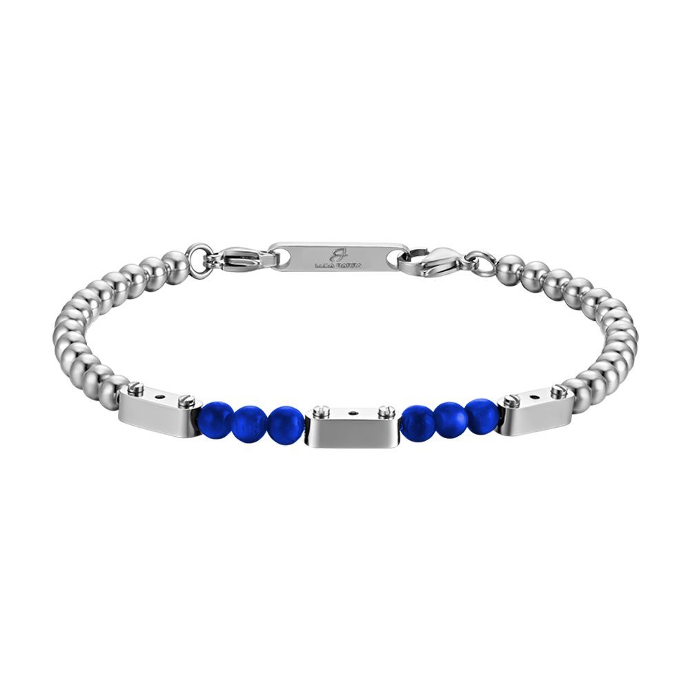Luca Barra Bracciale Sfere Acciaio e Blu