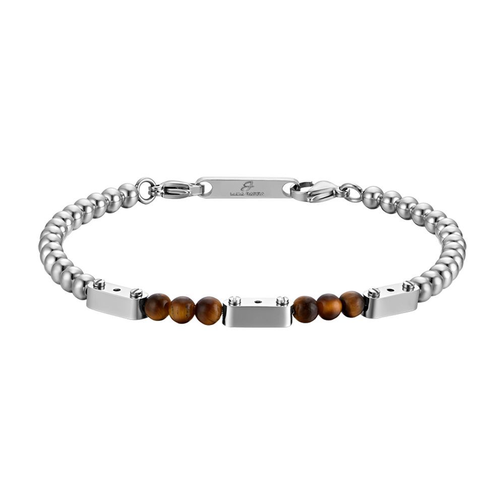 Luca Barra Bracciale Sfere Acciaio e Occhio di TIgre