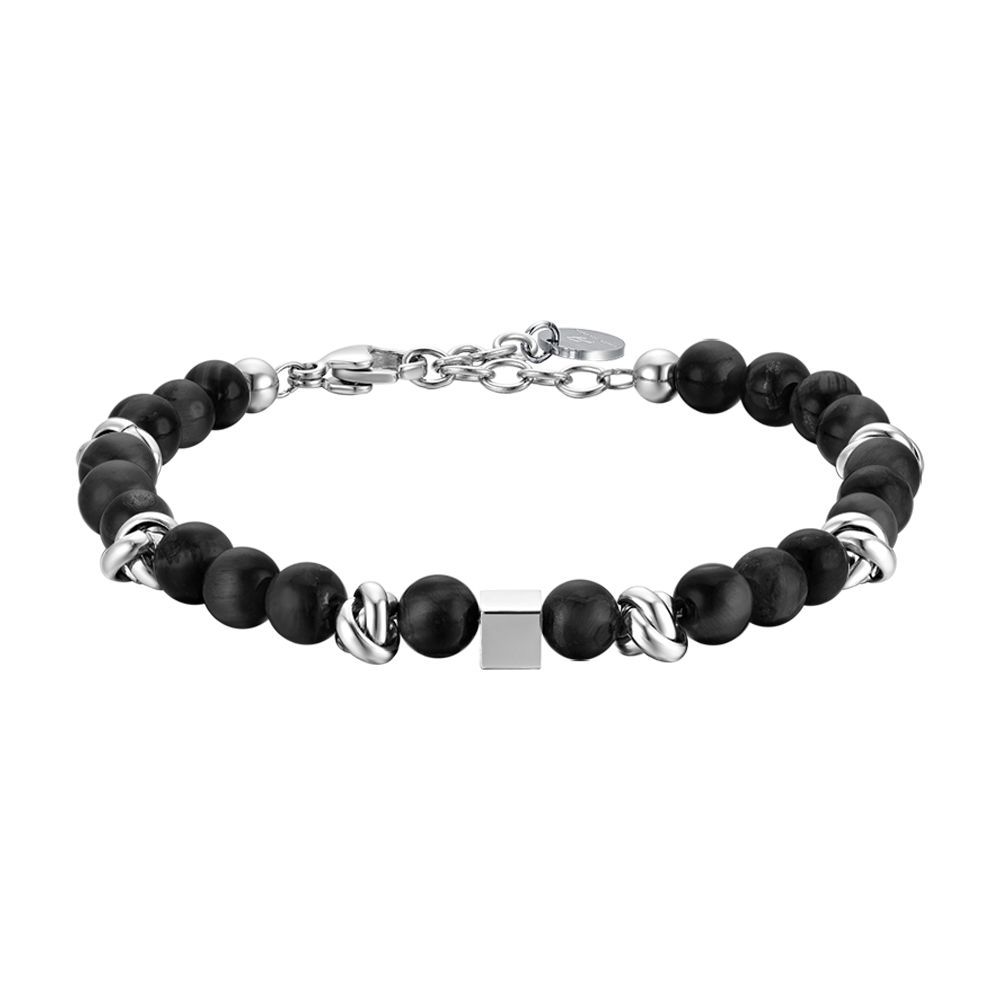 Luca Barra Bracciale Sfere Nere ed Elementi Acciaio