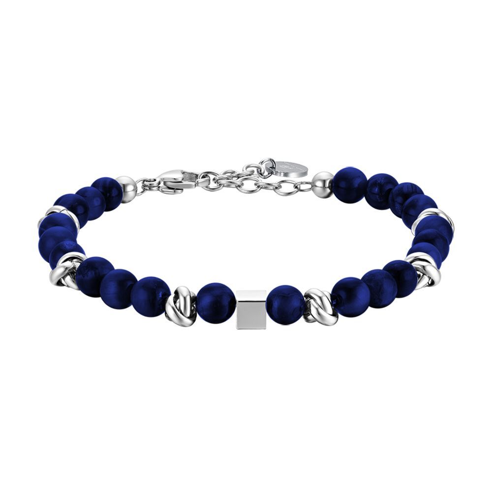 Luca Barra Bracciale Sfere Blu ed Elementi Acciaio