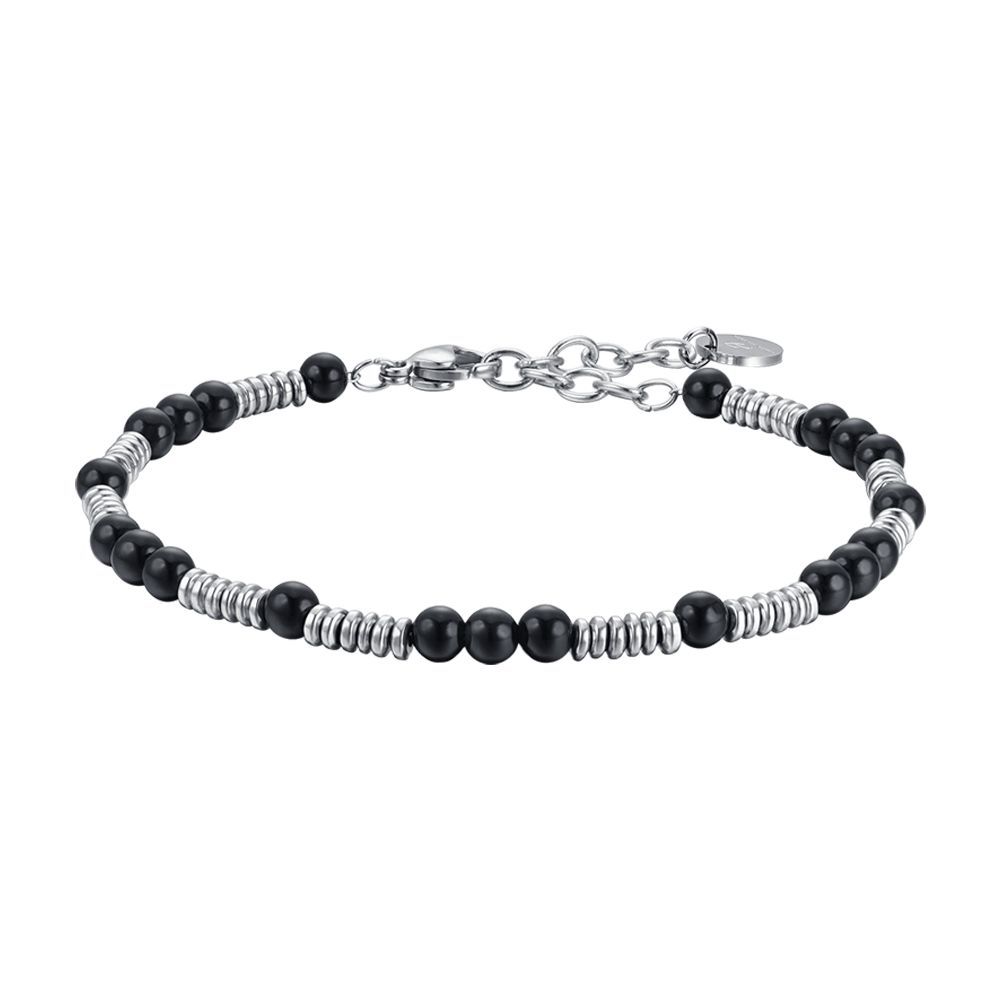 Luca Barra Bracciale Acciaio e Pietre Nere
