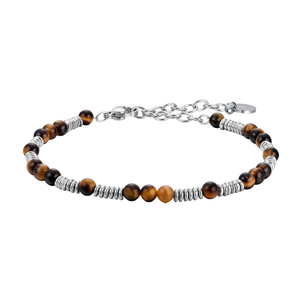 Luca Barra Bracciale Acciaio e Pietre Occhio di Tigre