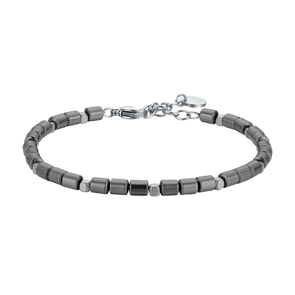Luca Barra Bracciale Acciaio ed Ematite Gun e Silver