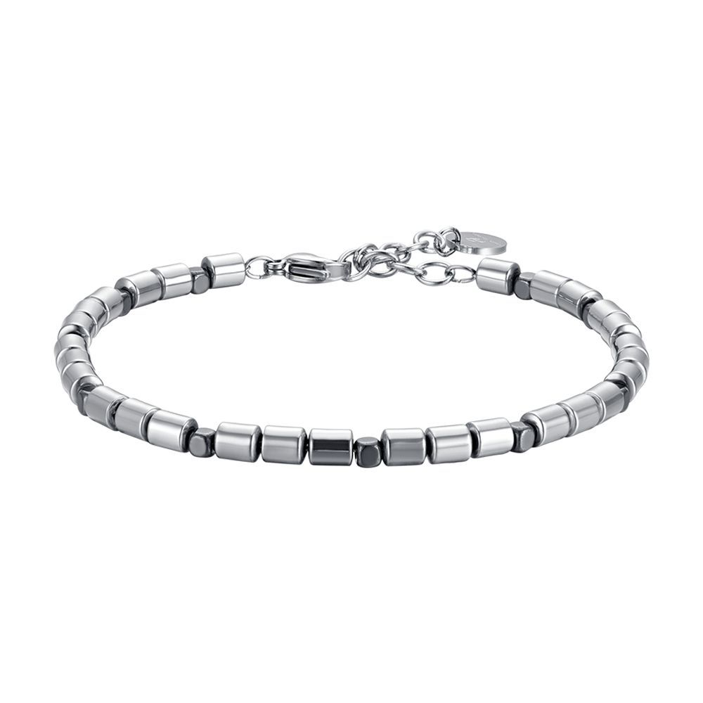 Luca Barra Bracciale Acciaio ed Ematite Silver e Nera