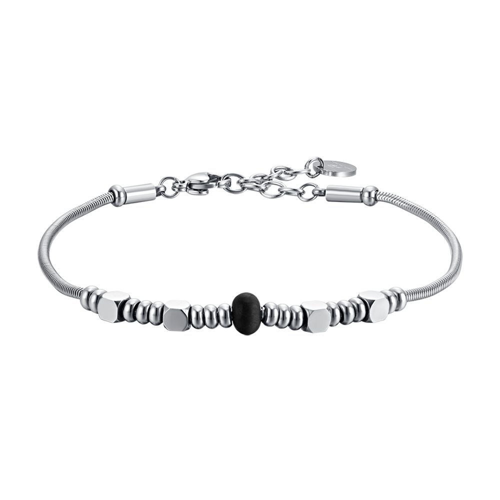 Luca Barra Bracciale Acciaio e Pietra Agata Nera