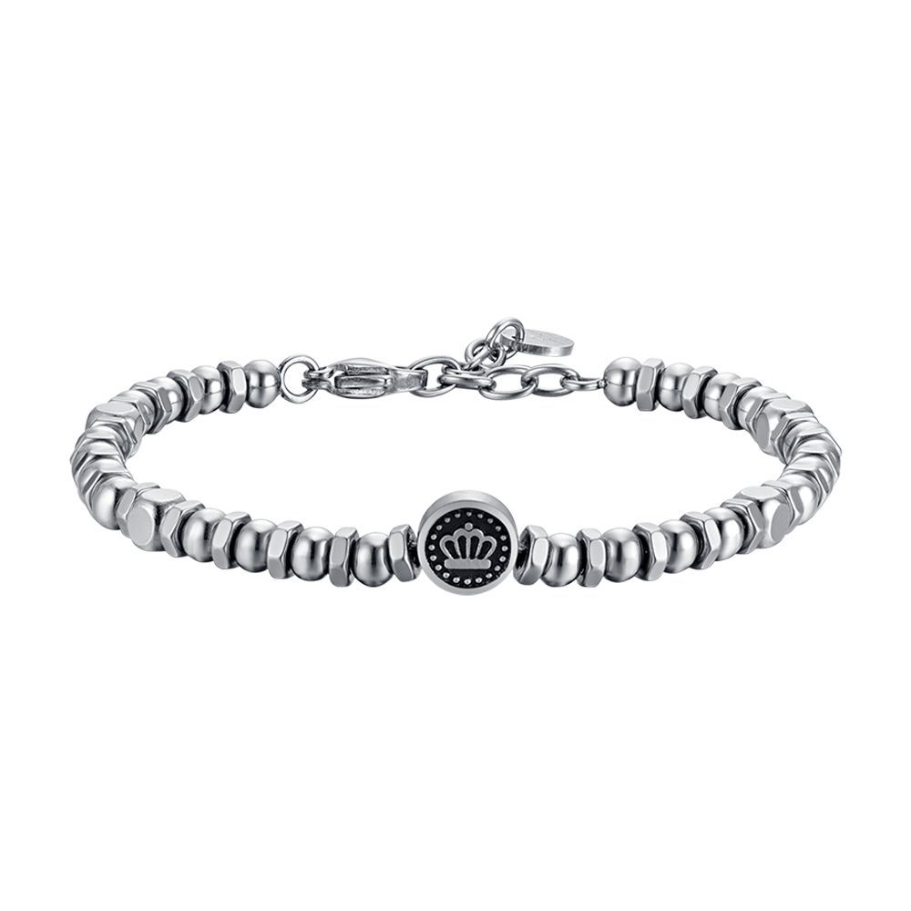 Luca Barra Bracciale Acciaio Corona Smalto Nero