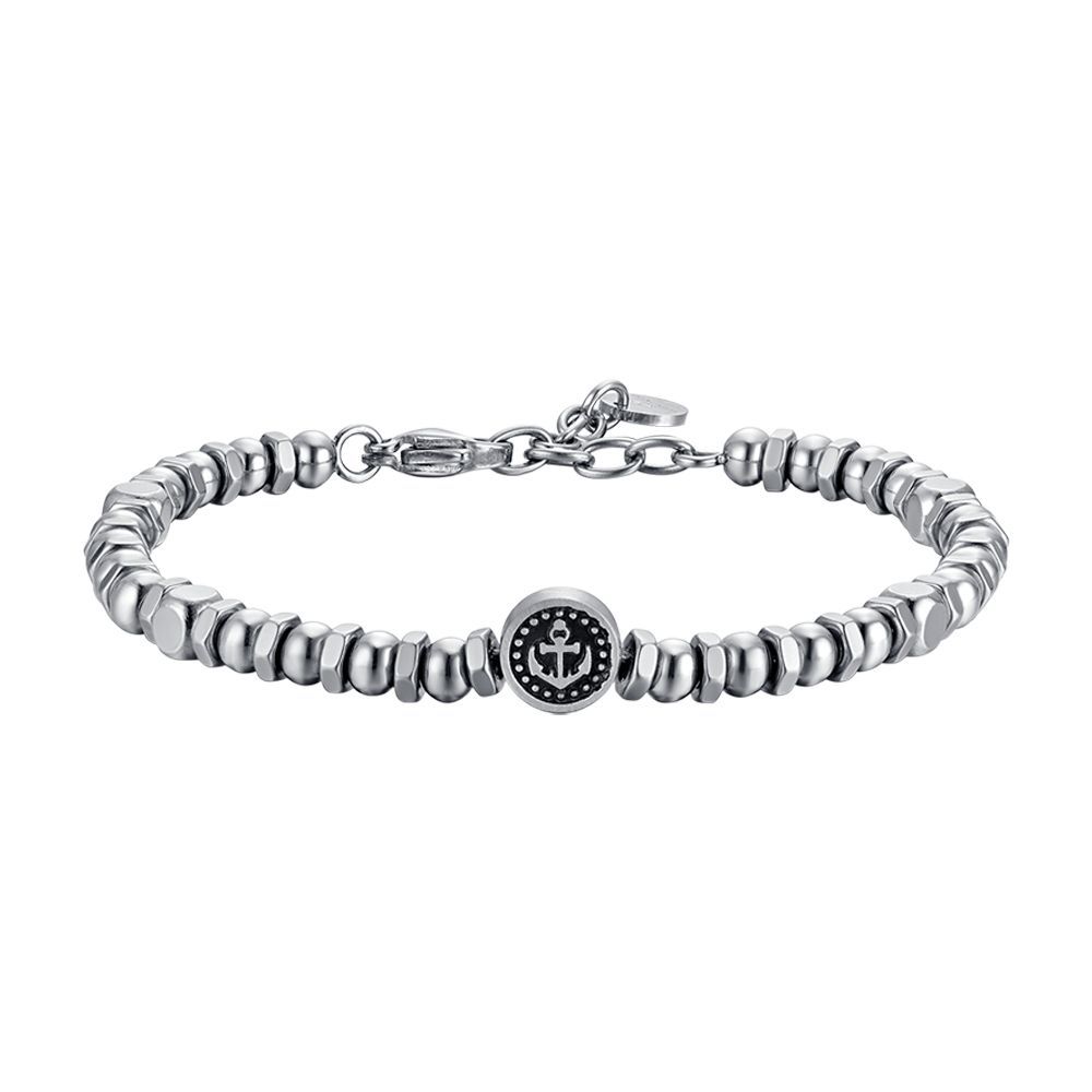 Luca Barra Bracciale Acciaio Ancora Smalto Nero
