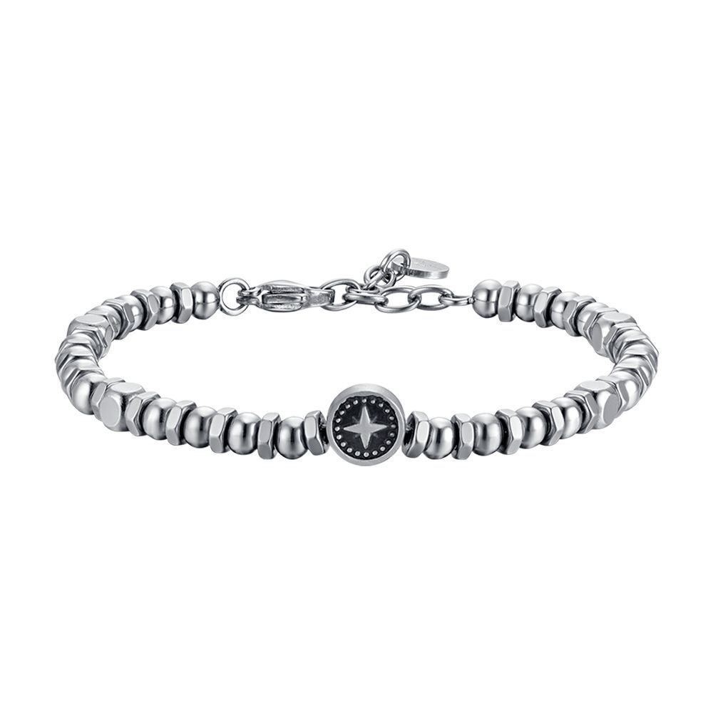 Luca Barra Bracciale Acciaio Rosa Dei Venti e Smalto Nero