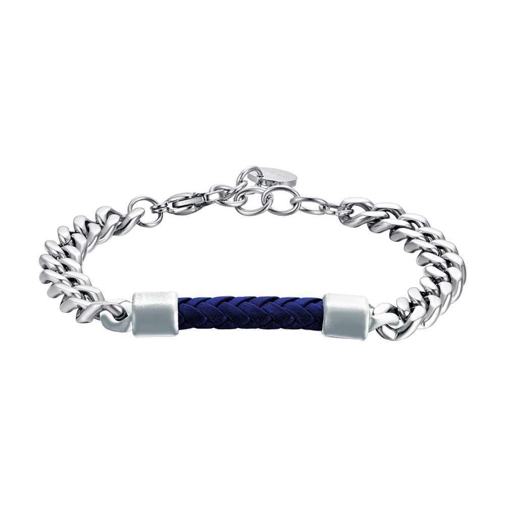 Luca Barra Bracciale Acciaio e Pelle Blu