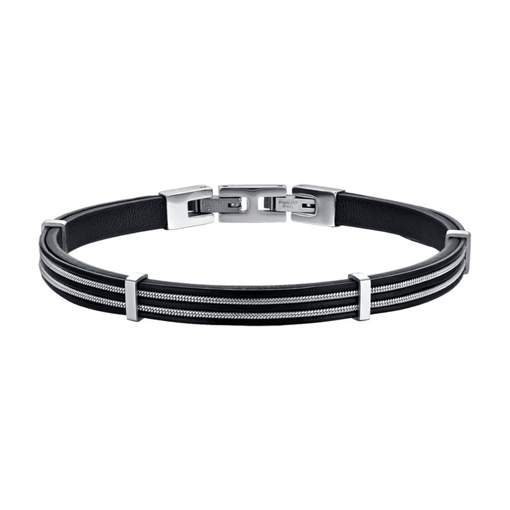 Luca Barra Bracciale Pelle Nera e Acciaio